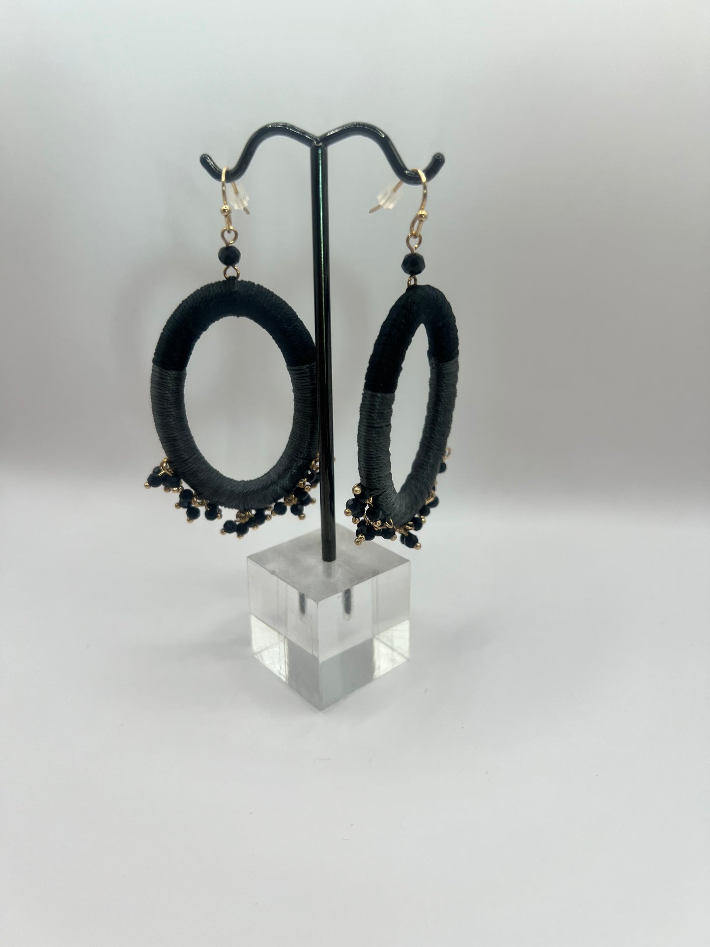 Black Bead Drop Down Earring FS