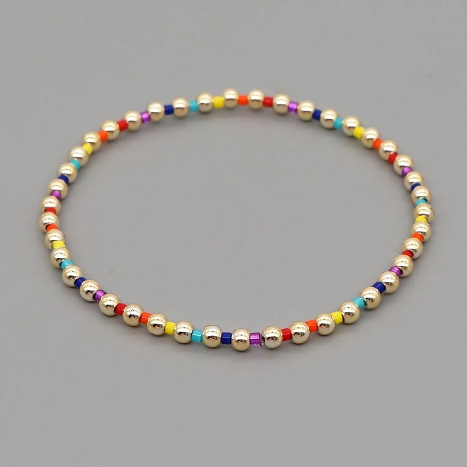 Set of 2 Gold and Colorful Bead Bracelet
