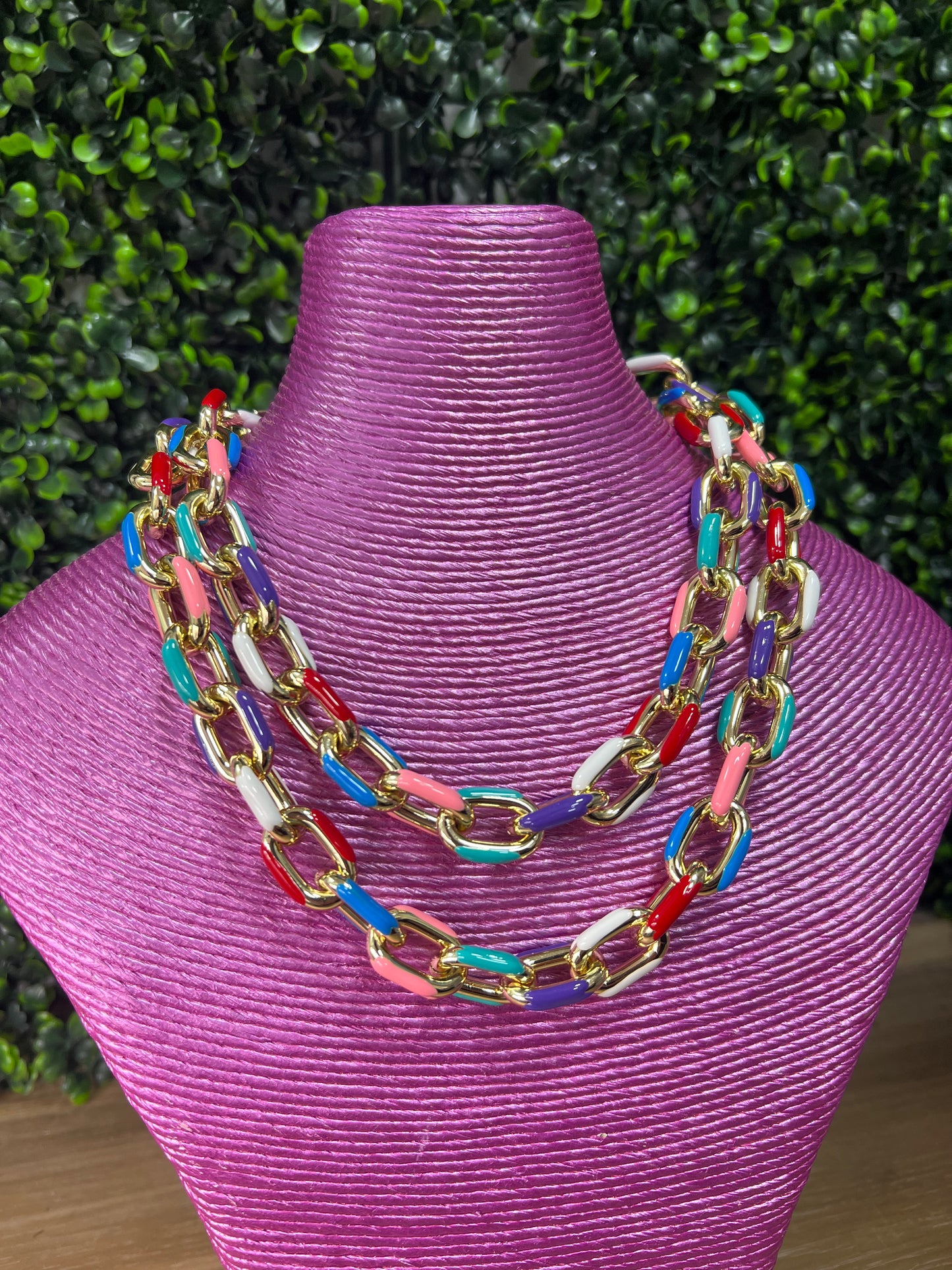 Multi Colored enamel magnetic double necklace