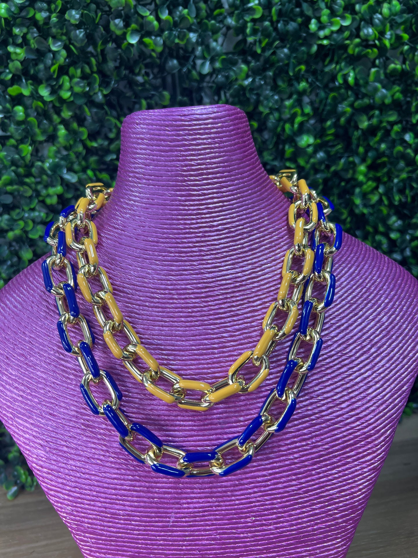 Blue and Gold enamel magnetic double necklace