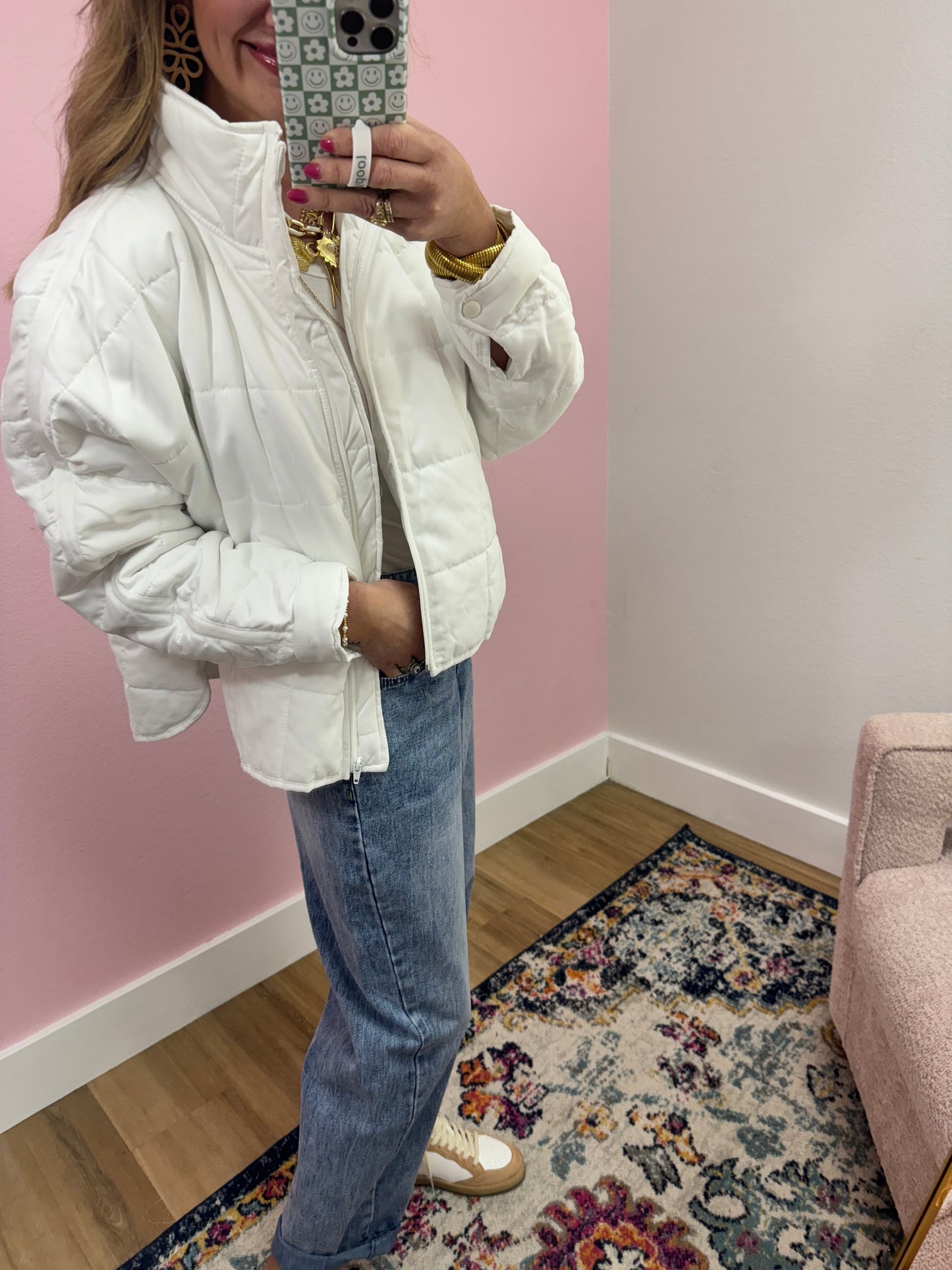 White Quilted Puffer Jacket