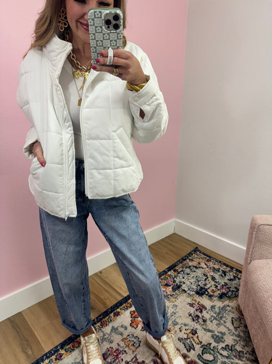 White Quilted Puffer Jacket