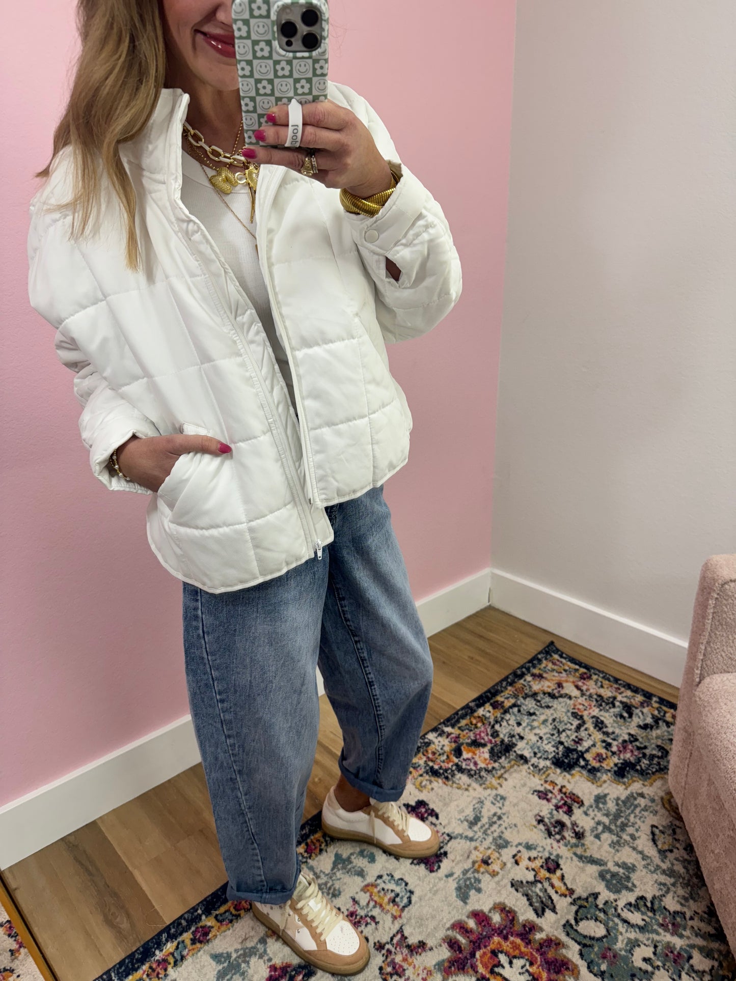 White Quilted Puffer Jacket