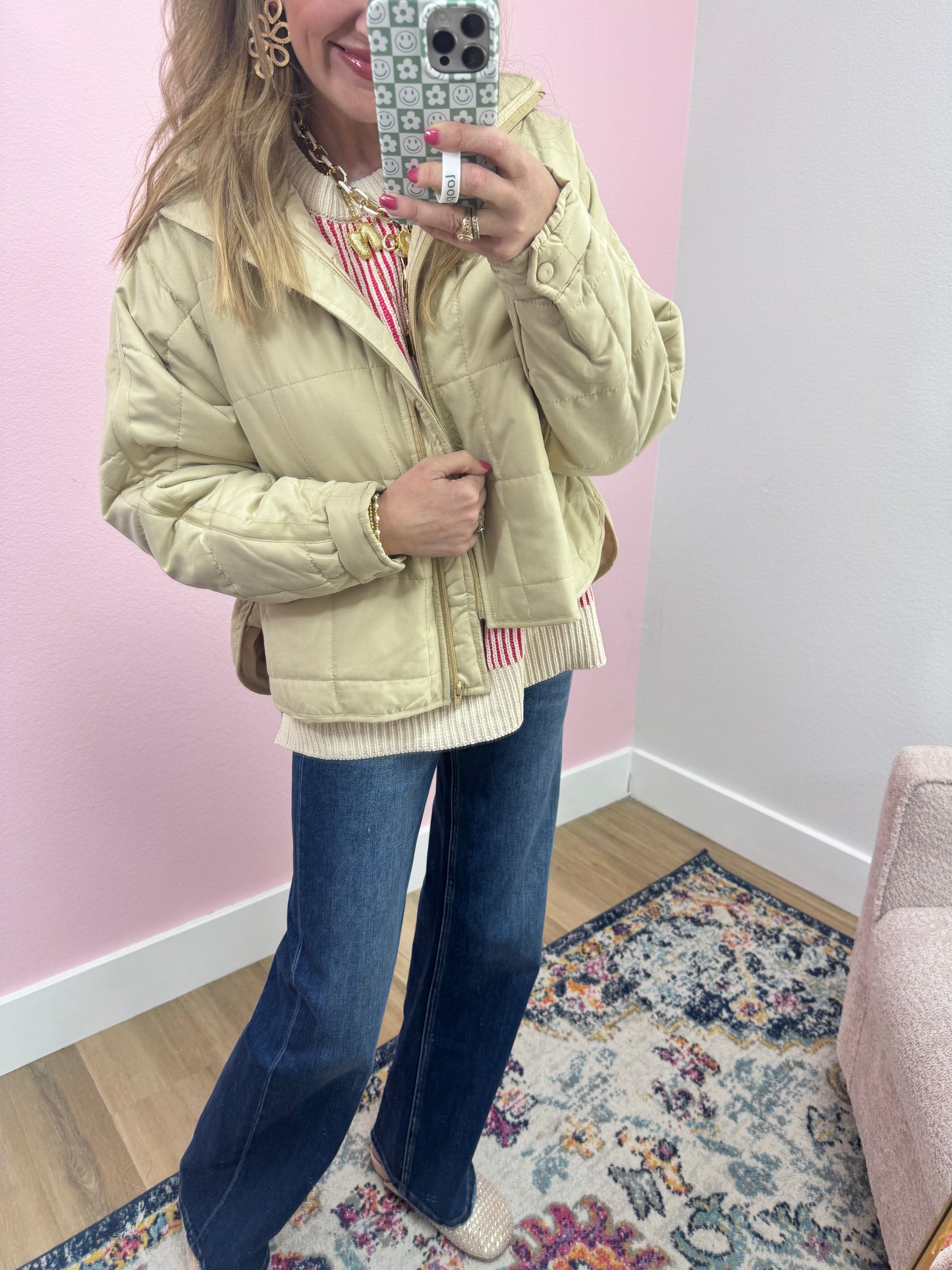 Beige Quilted Puffer Jacket