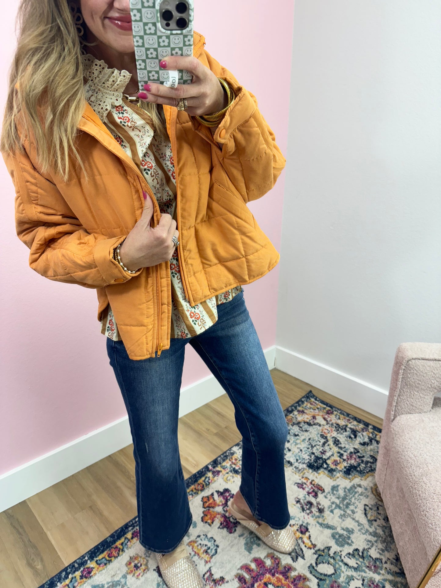 Orange Quilted Puffer Jacket