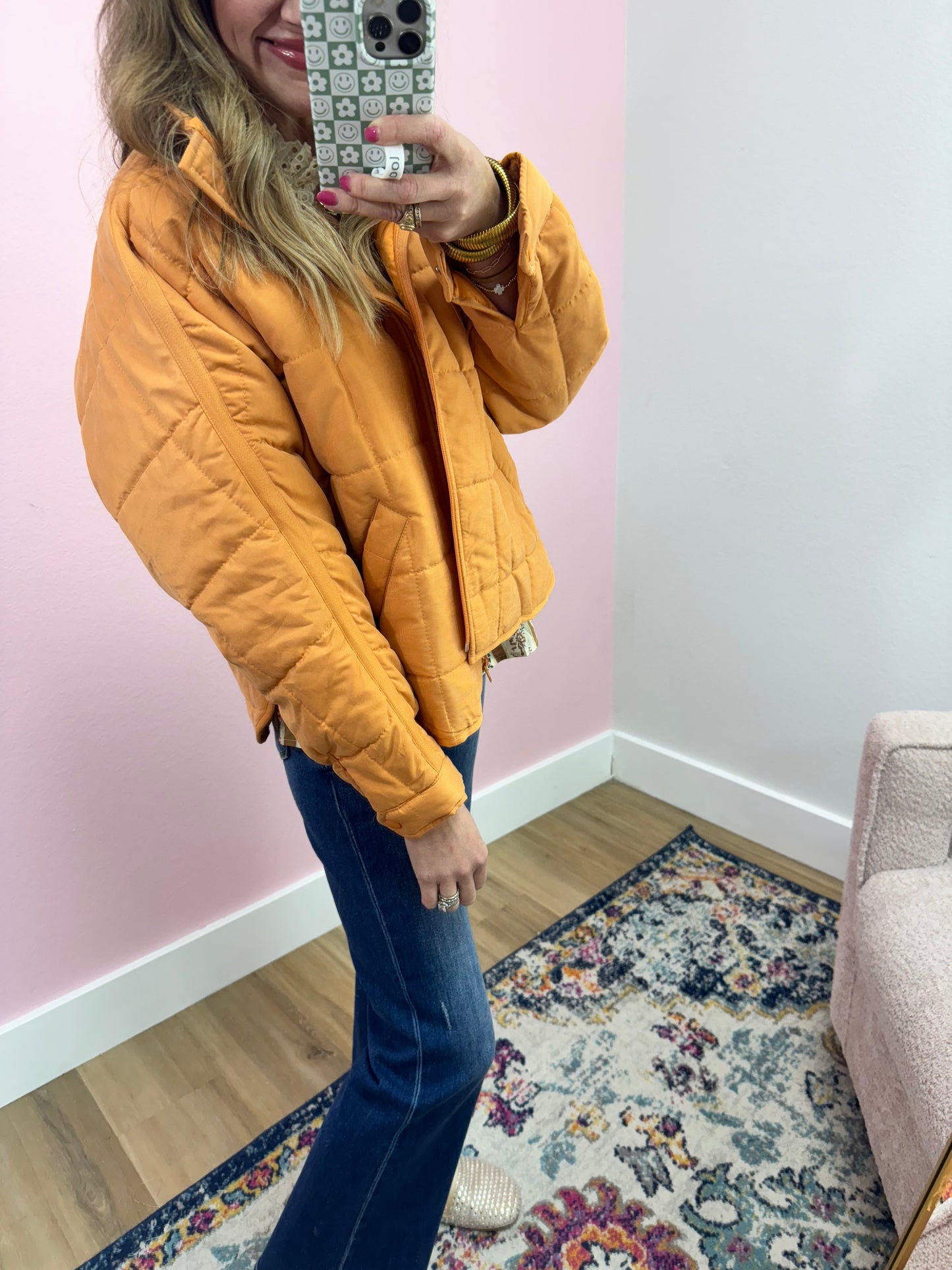 Orange Quilted Puffer Jacket