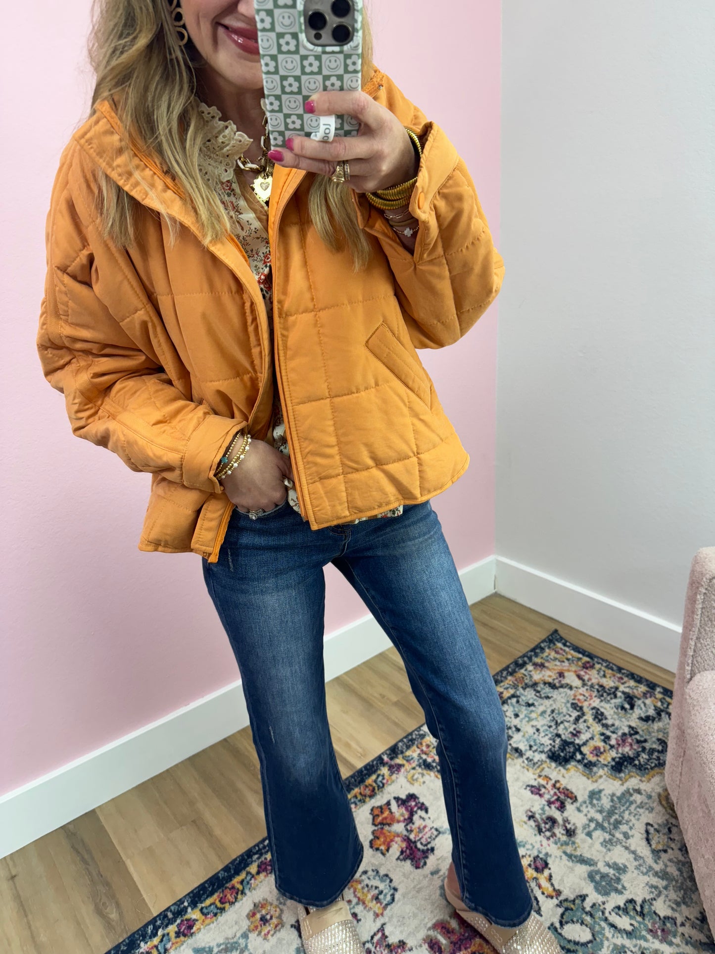 Orange Quilted Puffer Jacket