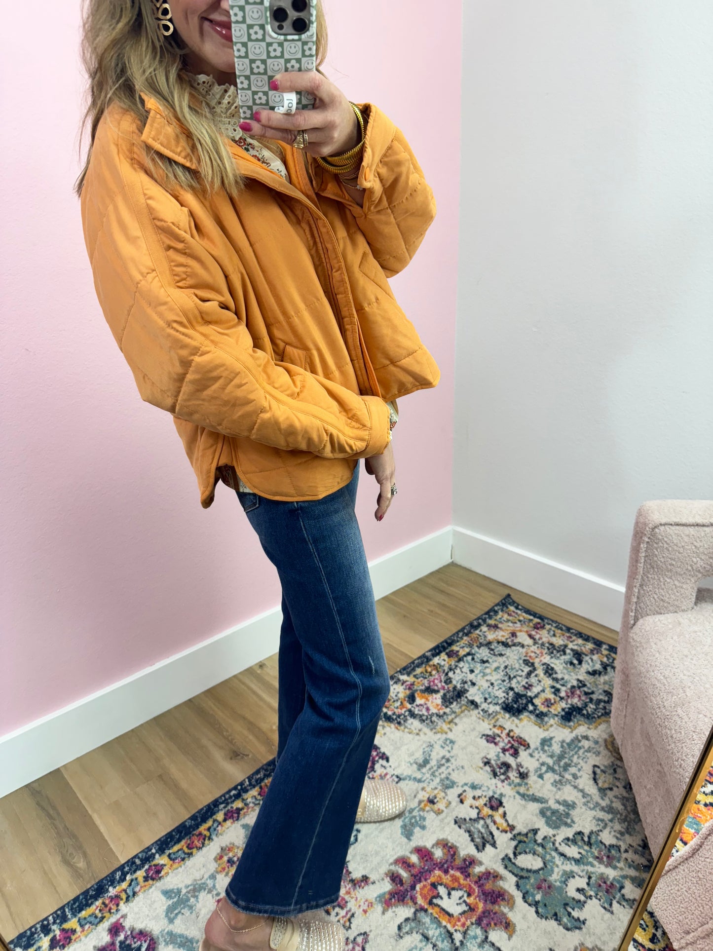 Orange Quilted Puffer Jacket