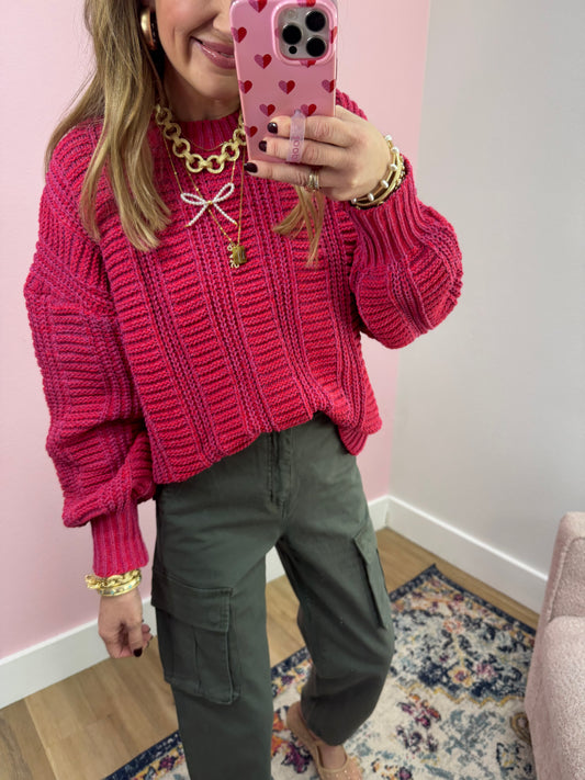 Pink and Red Two Tone Sweater Top