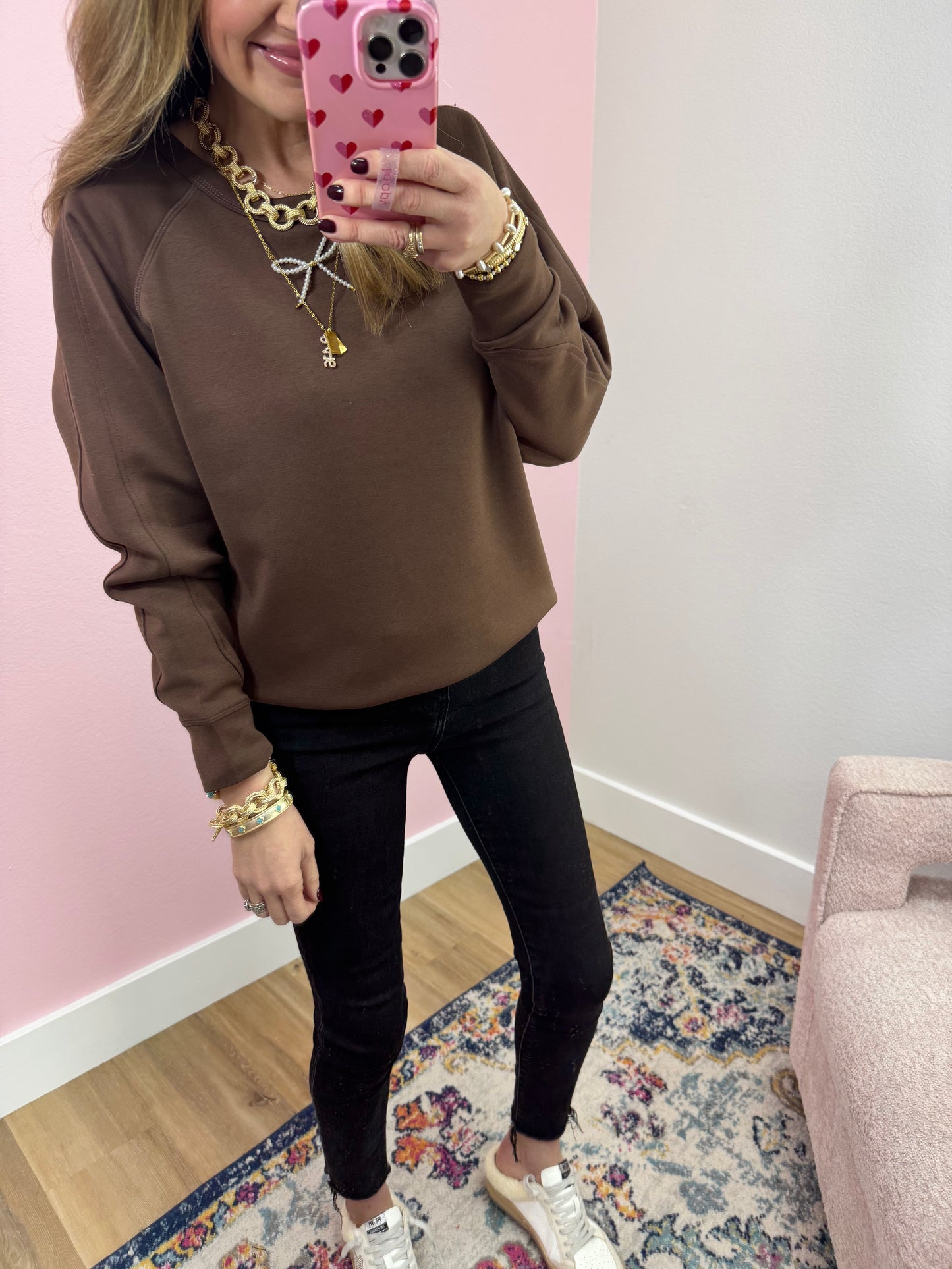 Brown Scuba Round Neck Pullover