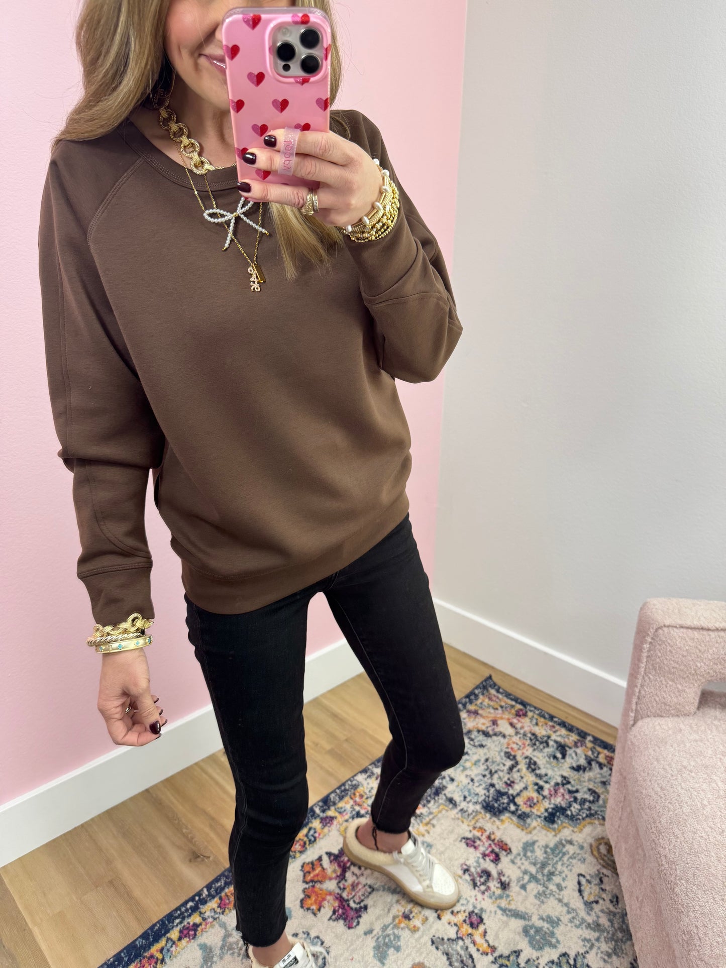 Brown Scuba Round Neck Pullover