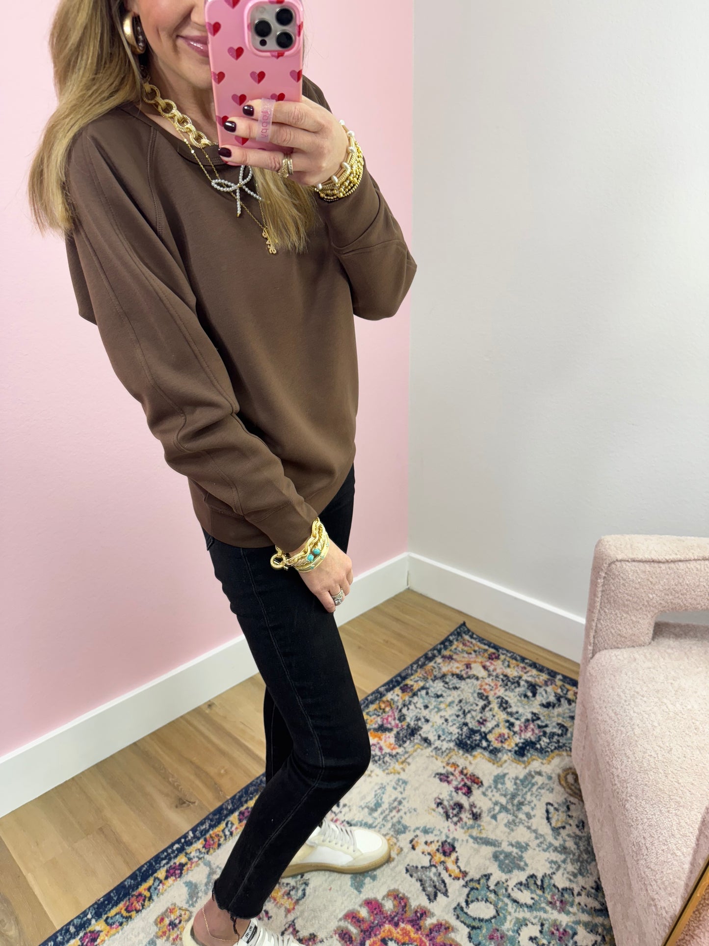 Brown Scuba Round Neck Pullover