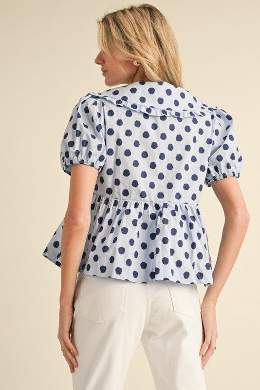 Heather Welper Collection Blue and Navy Polk a Dot Top