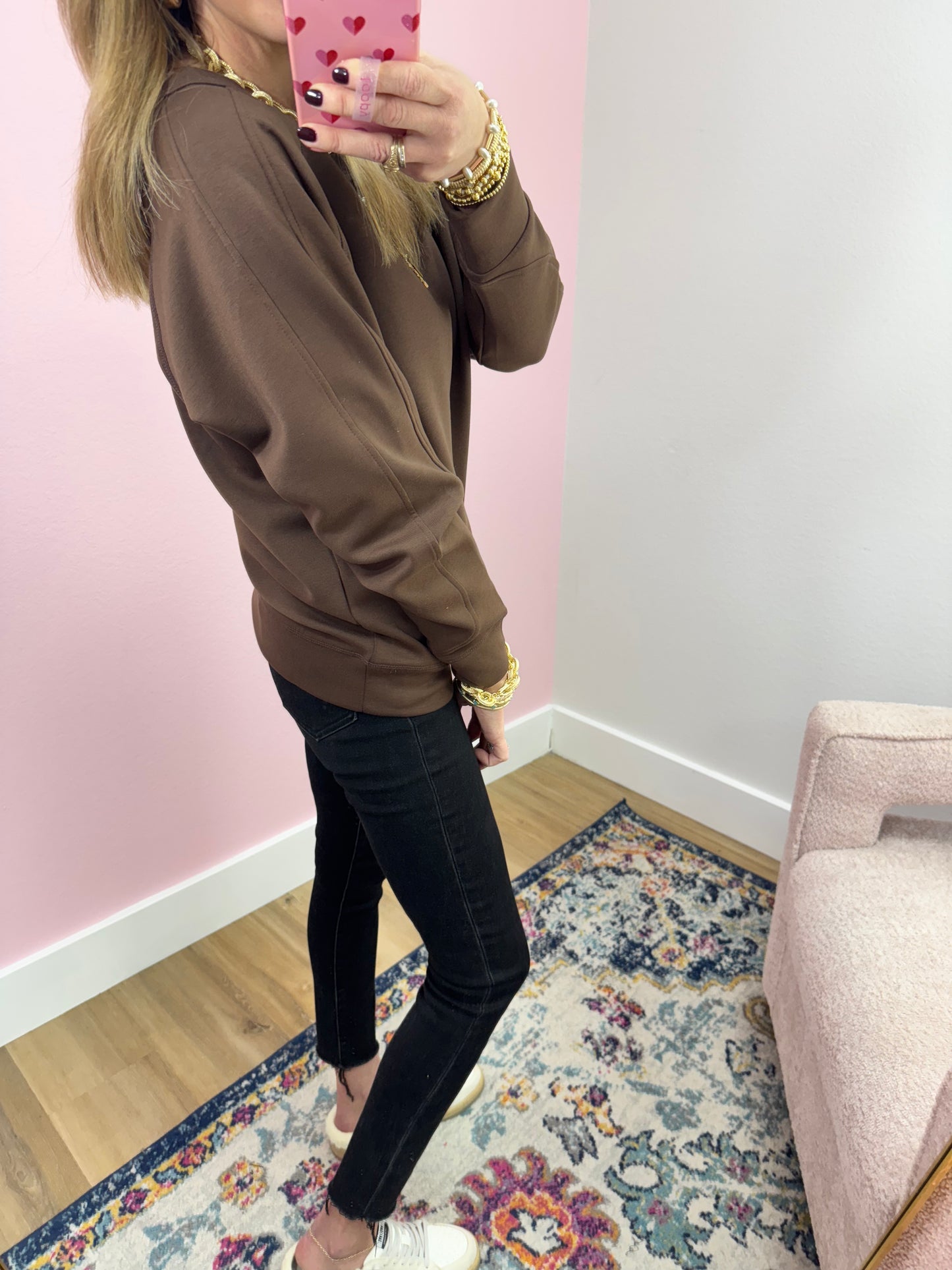 Brown Scuba Round Neck Pullover