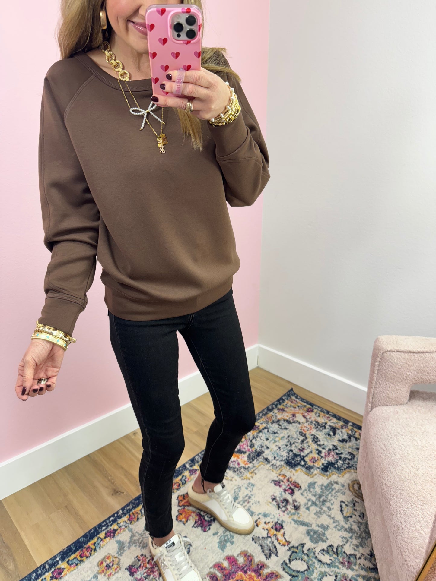 Brown Scuba Round Neck Pullover