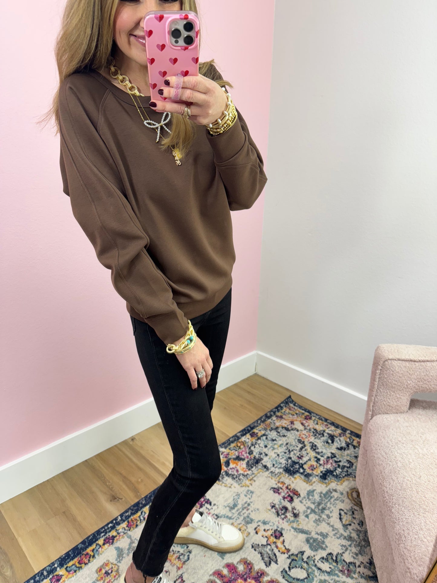 Brown Scuba Round Neck Pullover