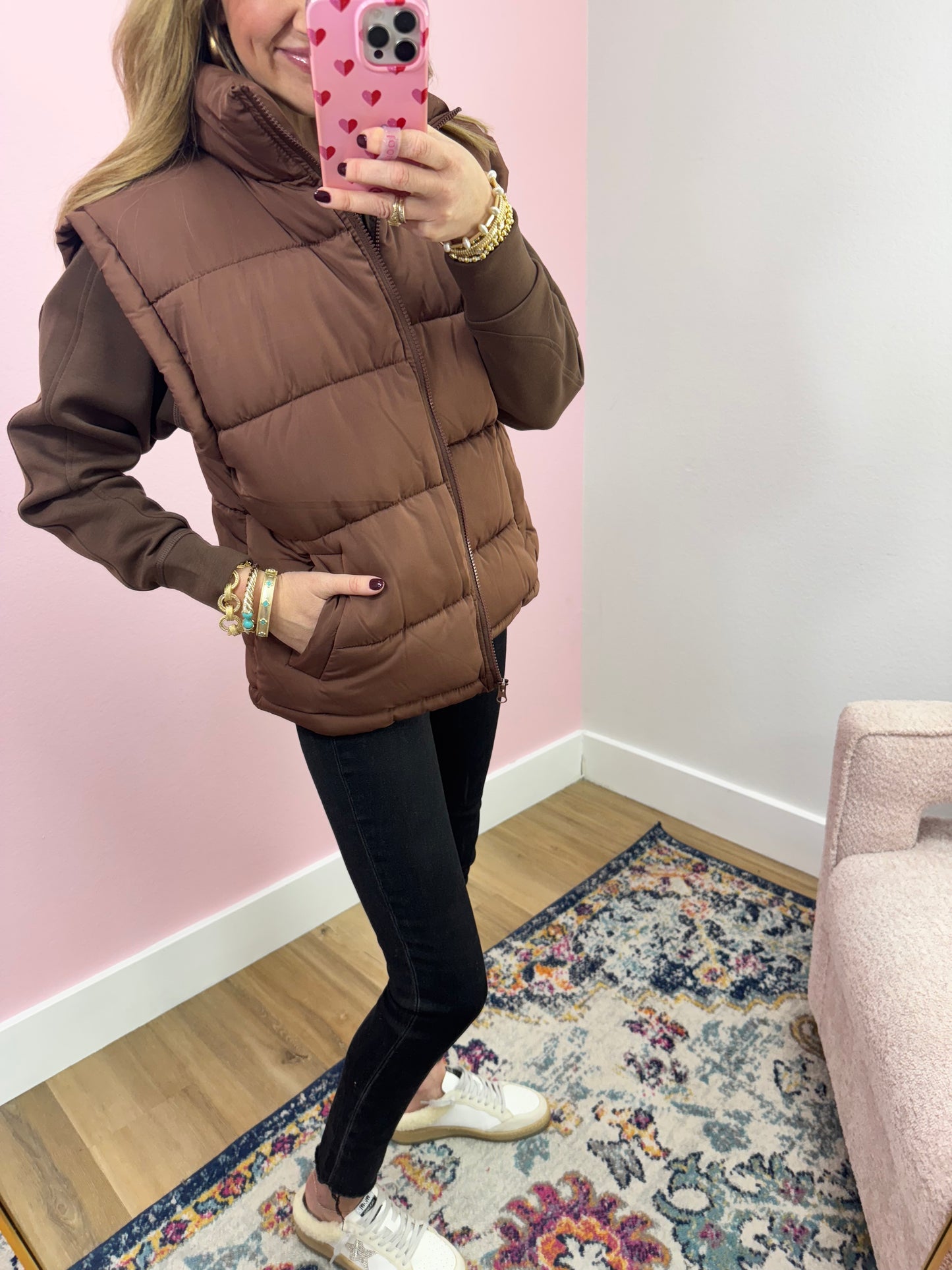 Chocolate High Neck Classic Puffer Vest