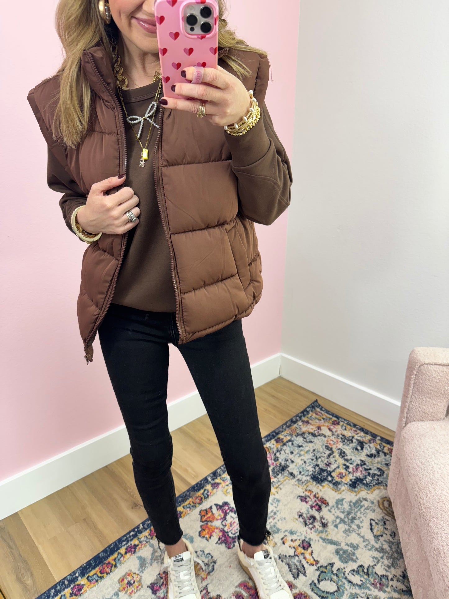 Chocolate High Neck Classic Puffer Vest