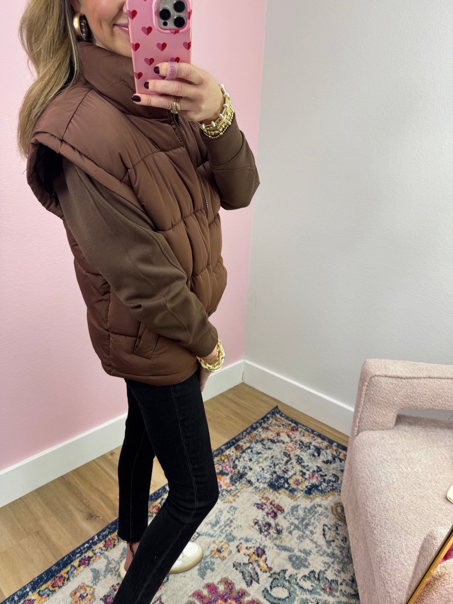 Chocolate High Neck Classic Puffer Vest