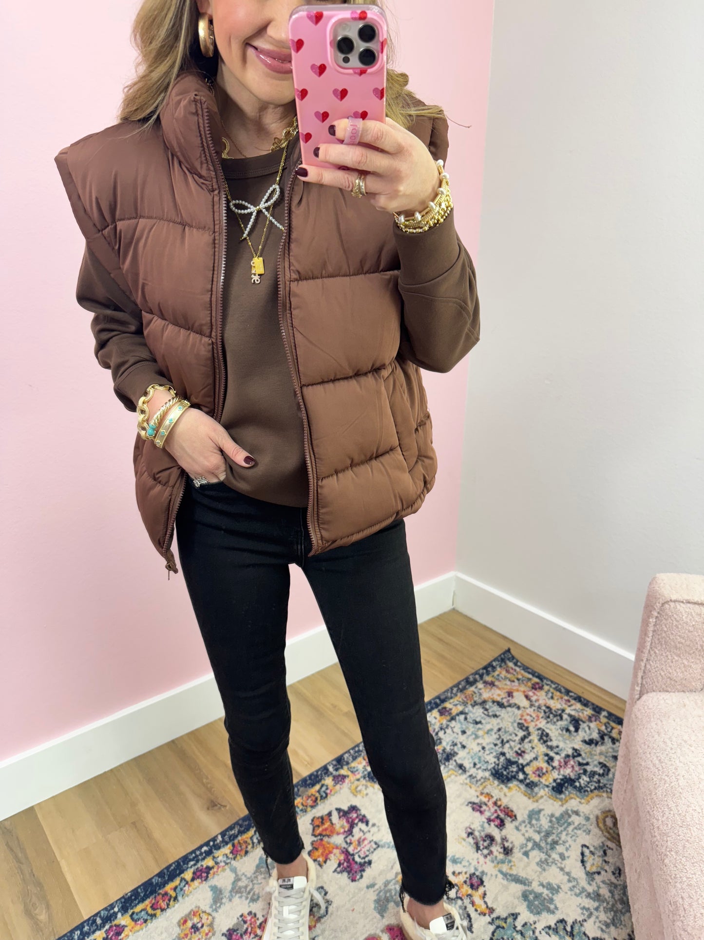 Chocolate High Neck Classic Puffer Vest