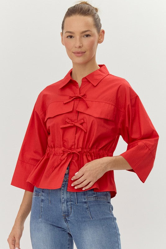 Heather Welper Collection Red Tie Front Top