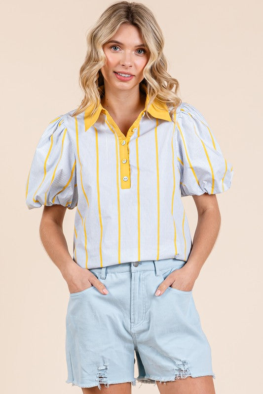 Heather Welper Collection Yellow and Blue Short Sleeve