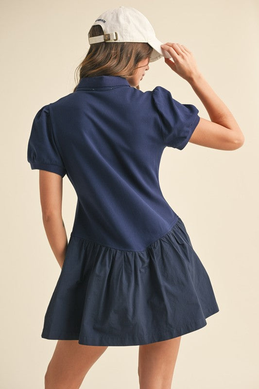 Heather Welper Collection Navy Mixed Media Collared Polo Dress