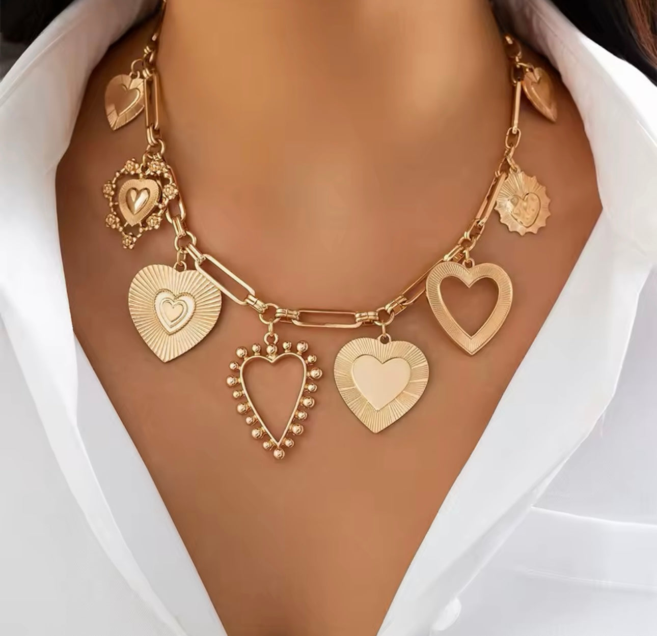 9 Charm Heart Necklace (Silver and Gold)