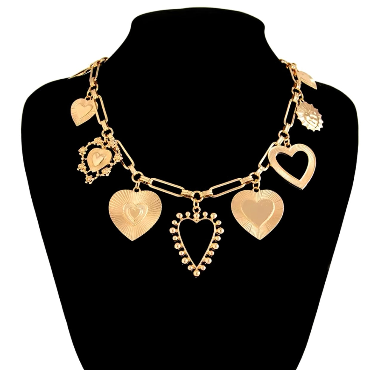 9 Charm Heart Necklace (Silver and Gold)