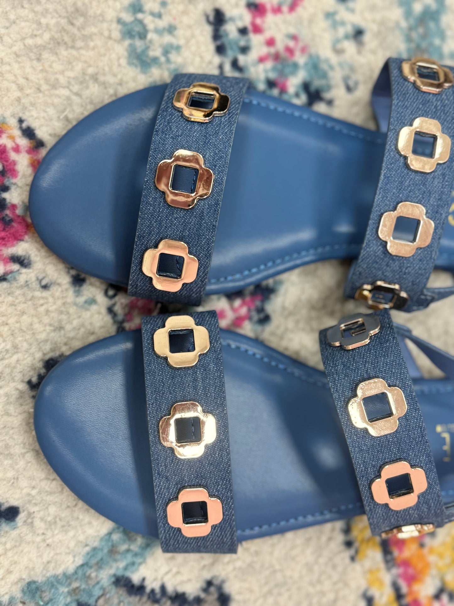 Denim Geometric Double Strap Sandal FS