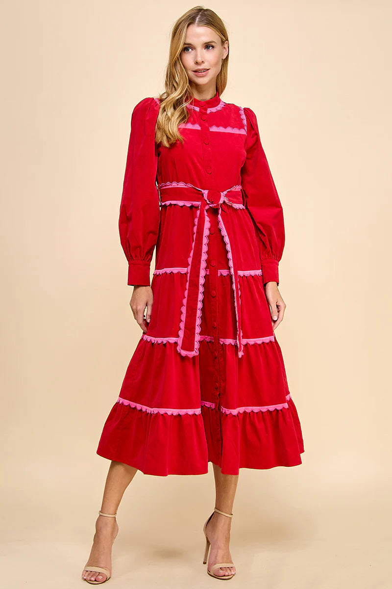 Red and Pink Ric Rac Maxi Dress