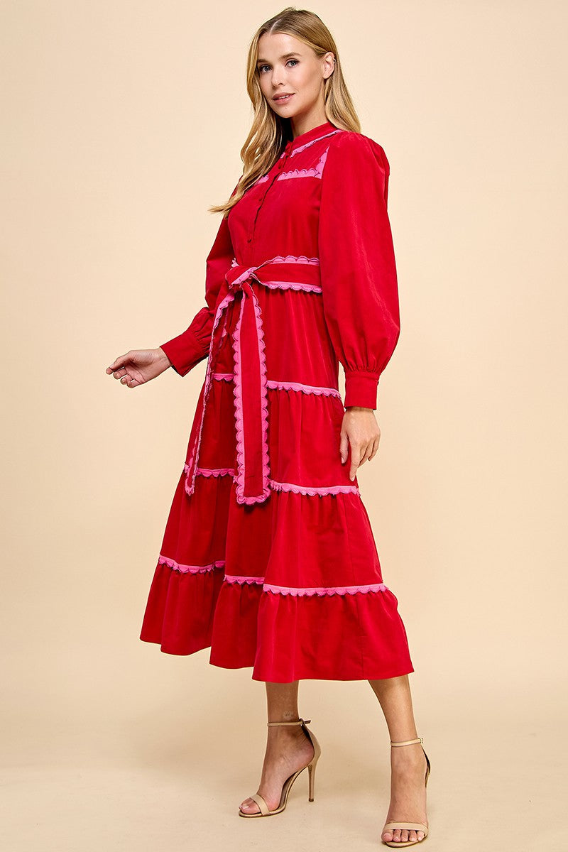 Red and Pink Ric Rac Maxi Dress