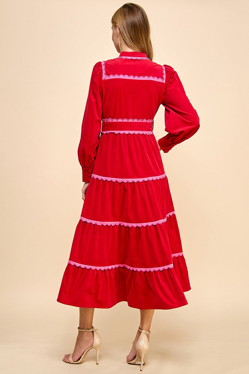 Red and Pink Ric Rac Maxi Dress