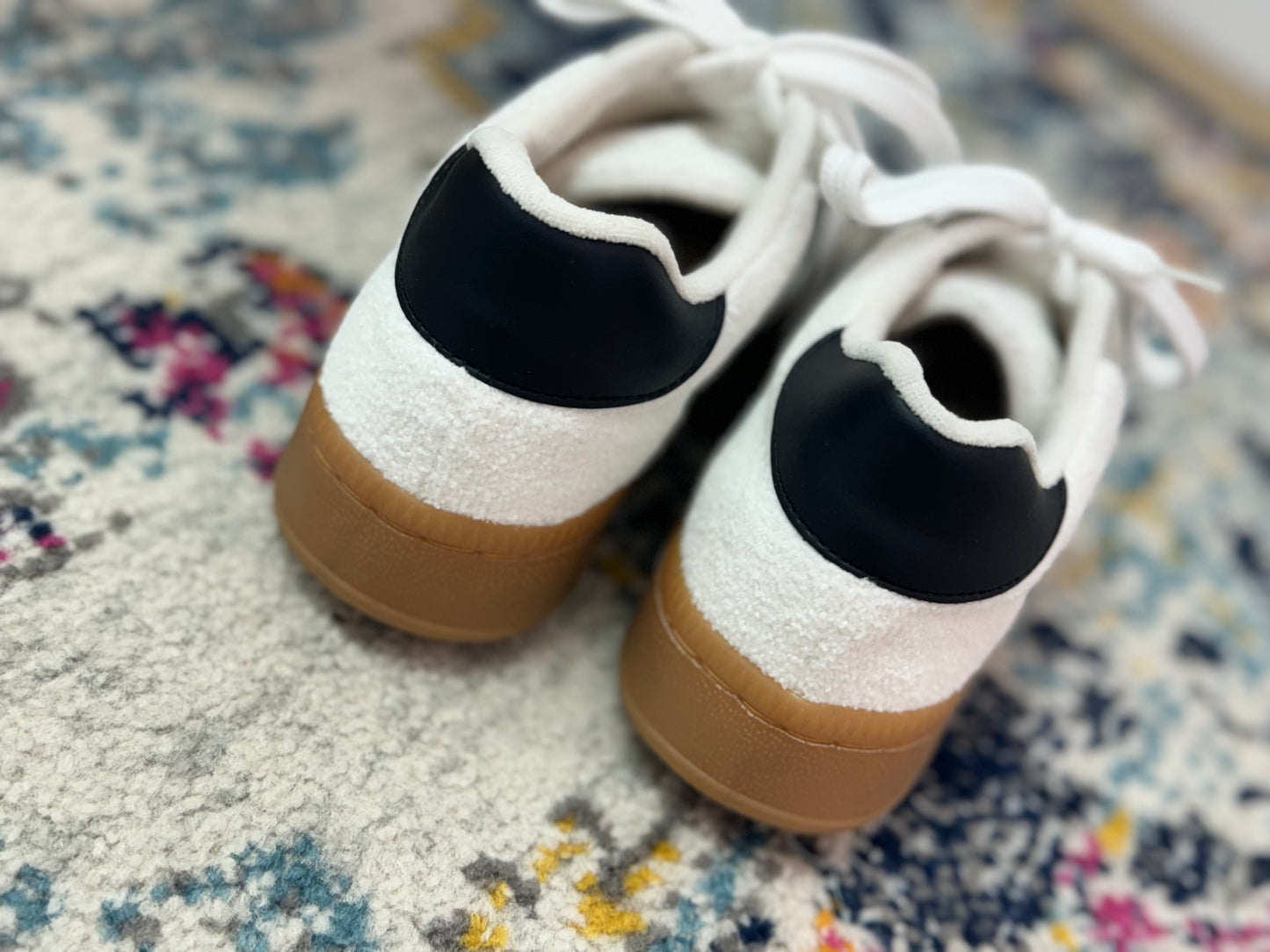 Cream and Black Platform Sherpa Sneakers