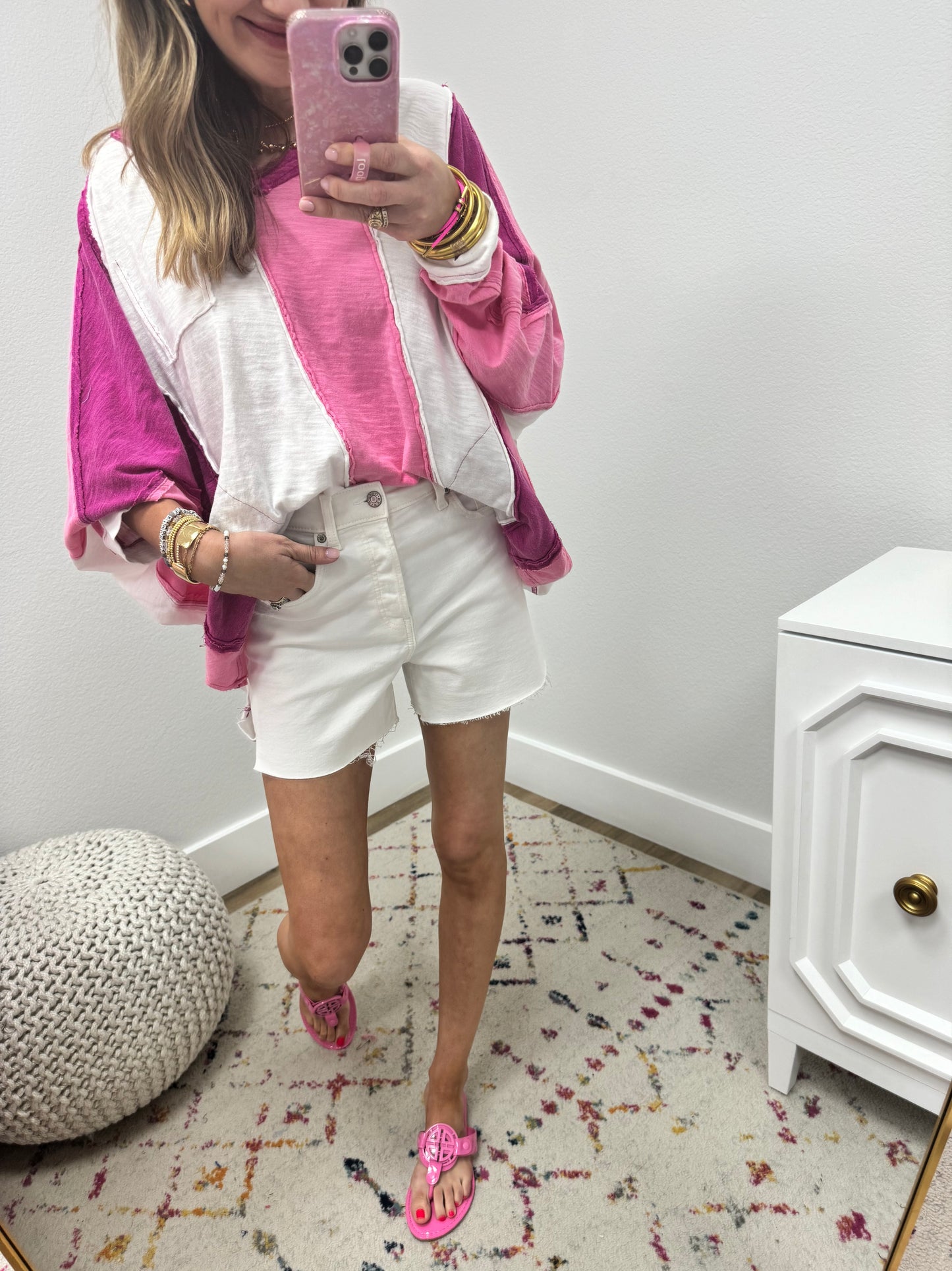 Pink and White Patch Oversized Top