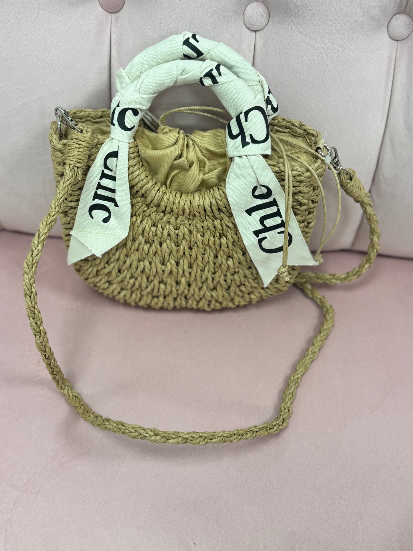 Raffia Style Purse (tan and Pink) FS