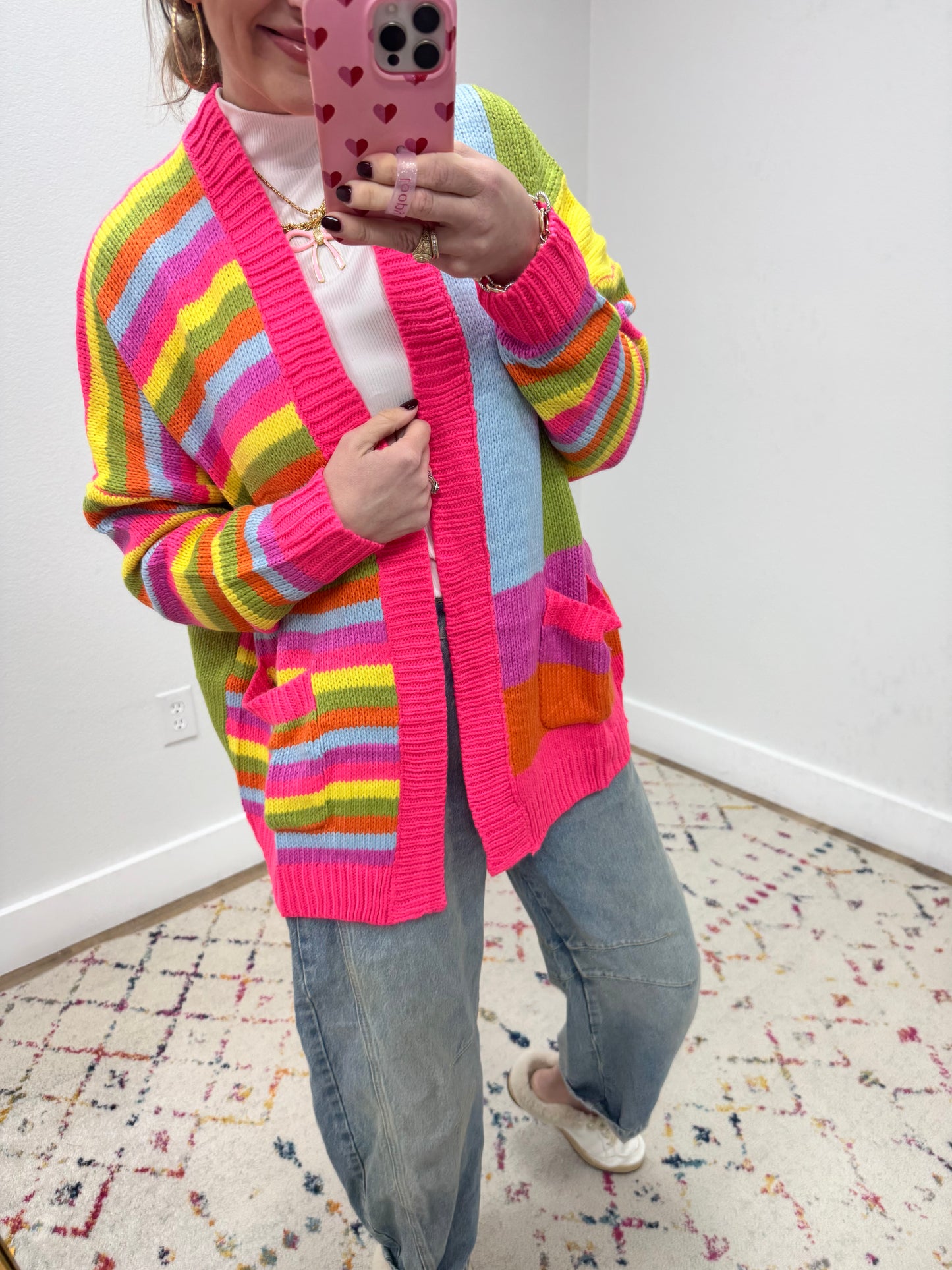 Pink Multi Stripe Cardigan