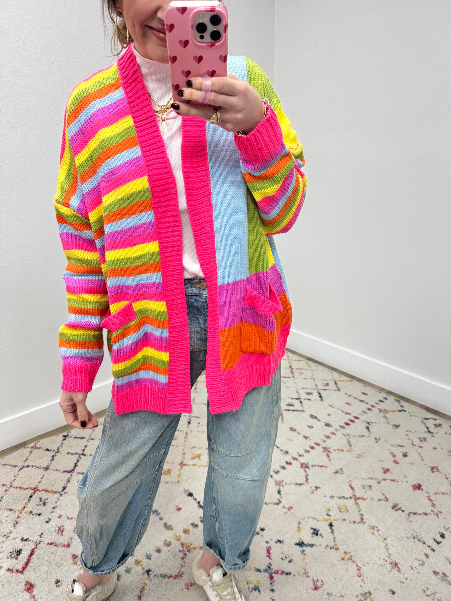 Pink Multi Stripe Cardigan