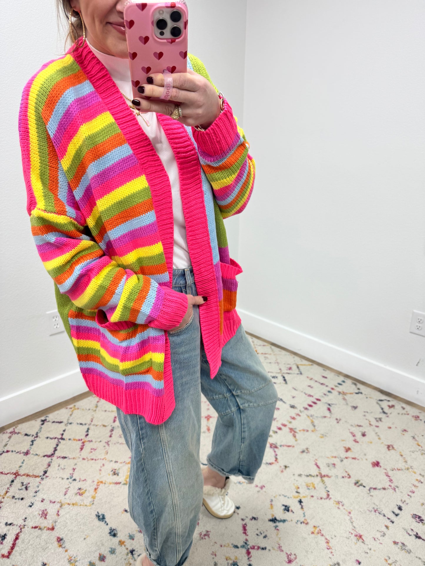 Pink Multi Stripe Cardigan