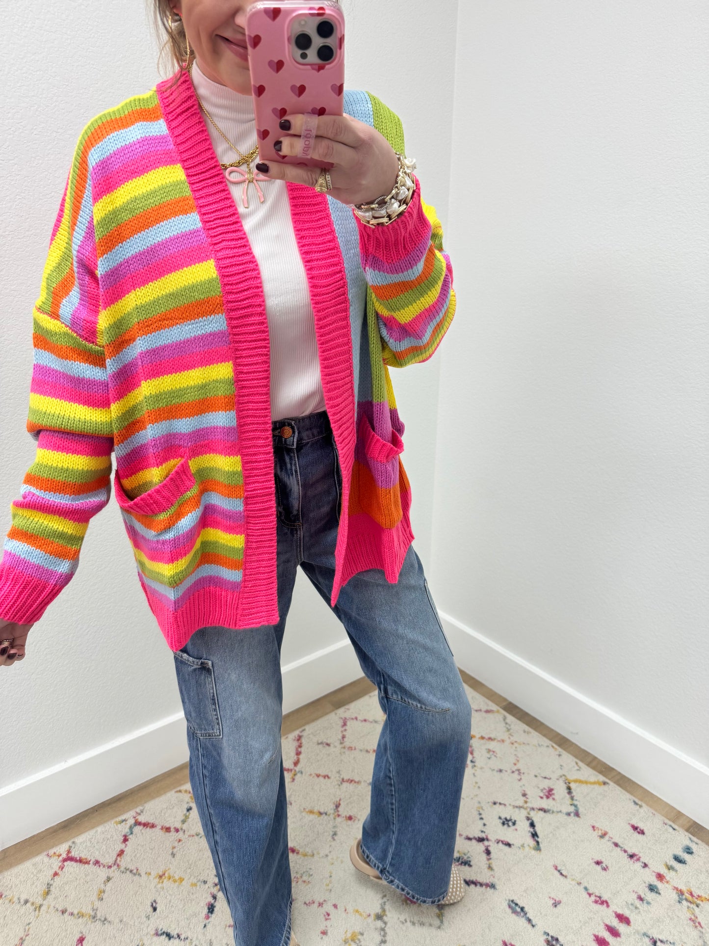 Pink Multi Stripe Cardigan