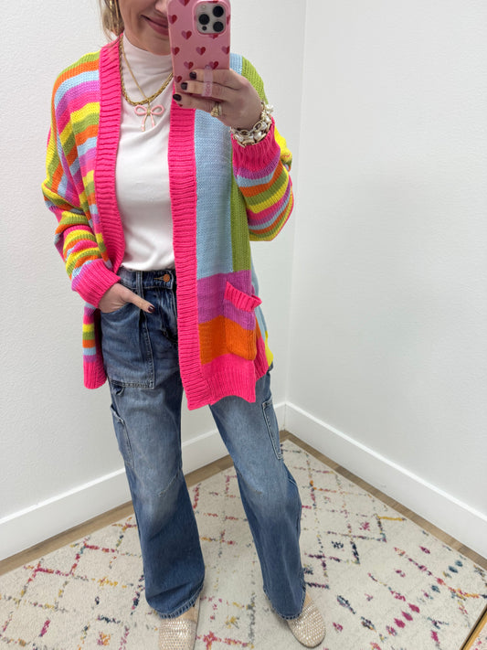 Pink Multi Stripe Cardigan