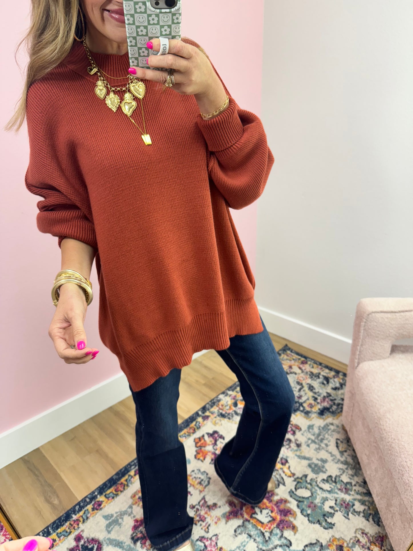 Rust Mock Neck Sweater