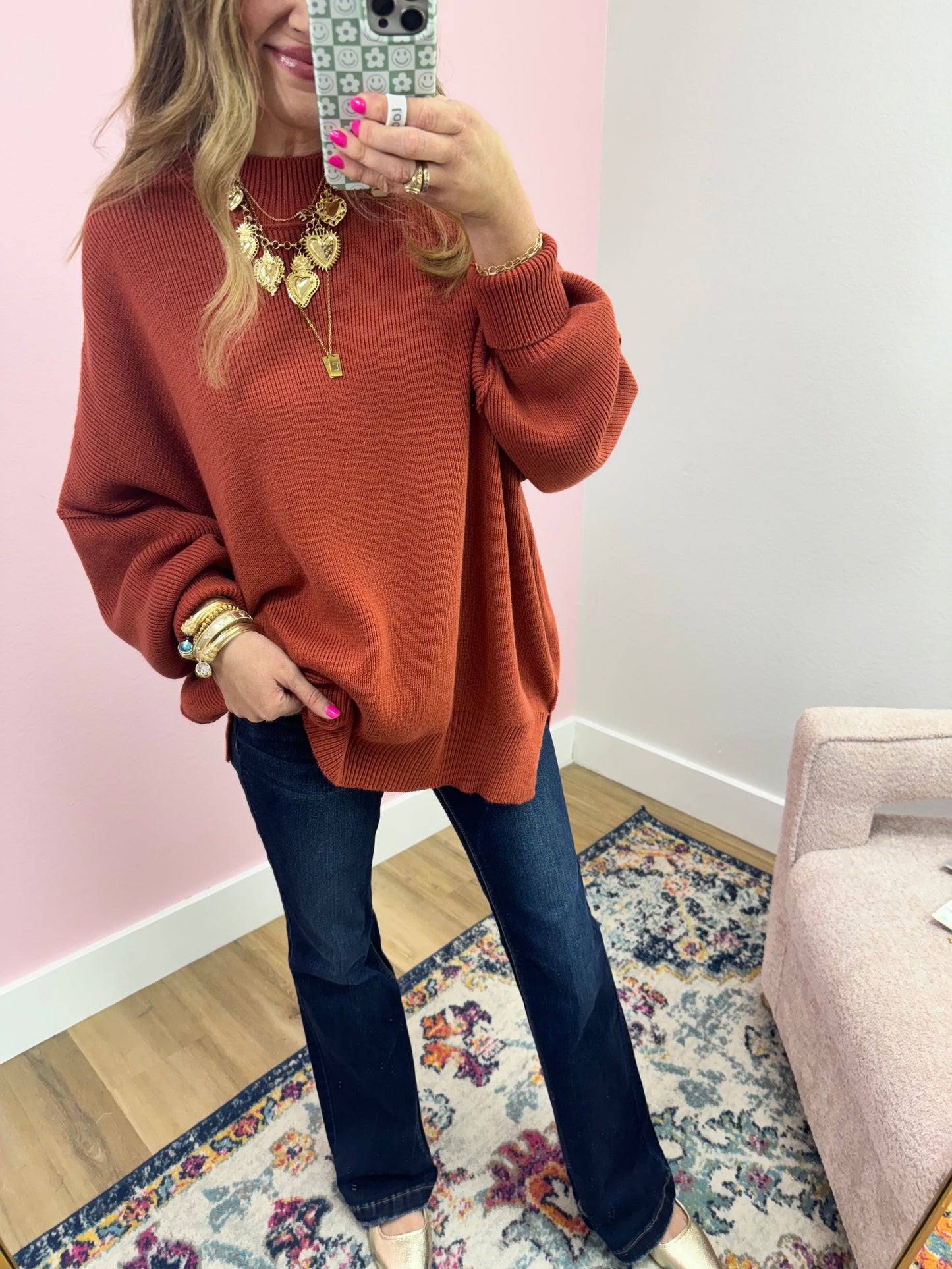 Rust Mock Neck Sweater