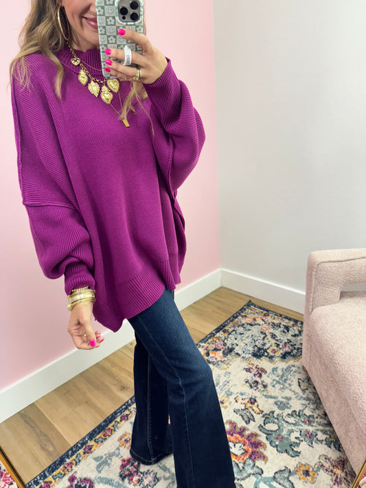 Plum Mock Neck Sweater