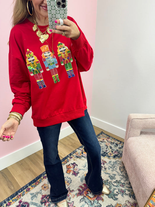 Red Sequin Nutcracker Pullover