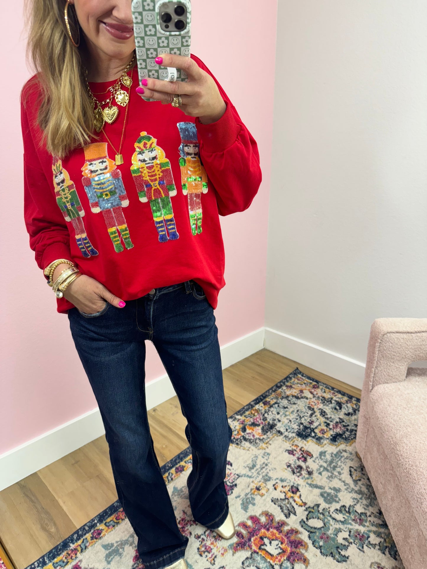 Red Sequin Nutcracker Pullover