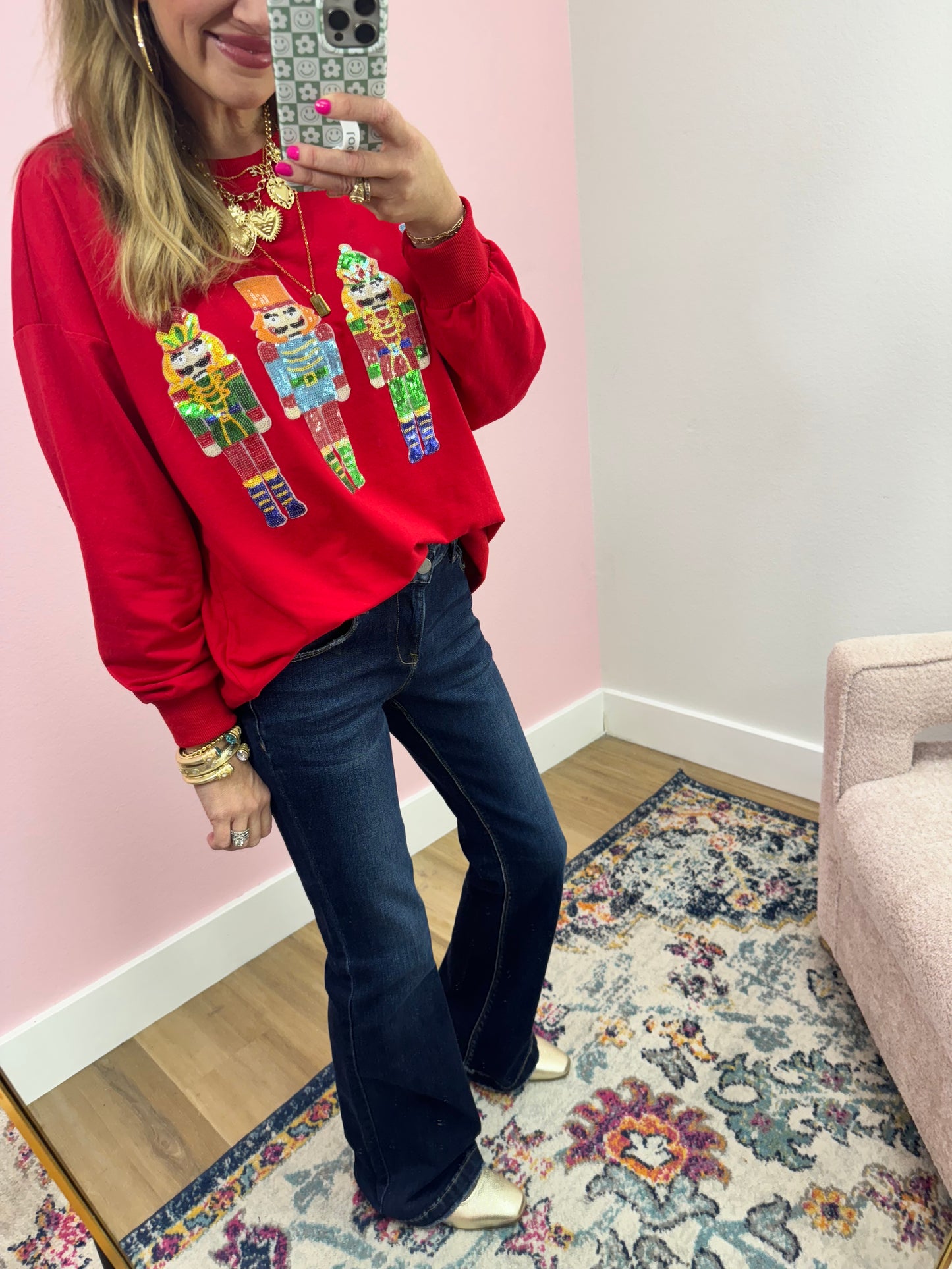 Red Sequin Nutcracker Pullover