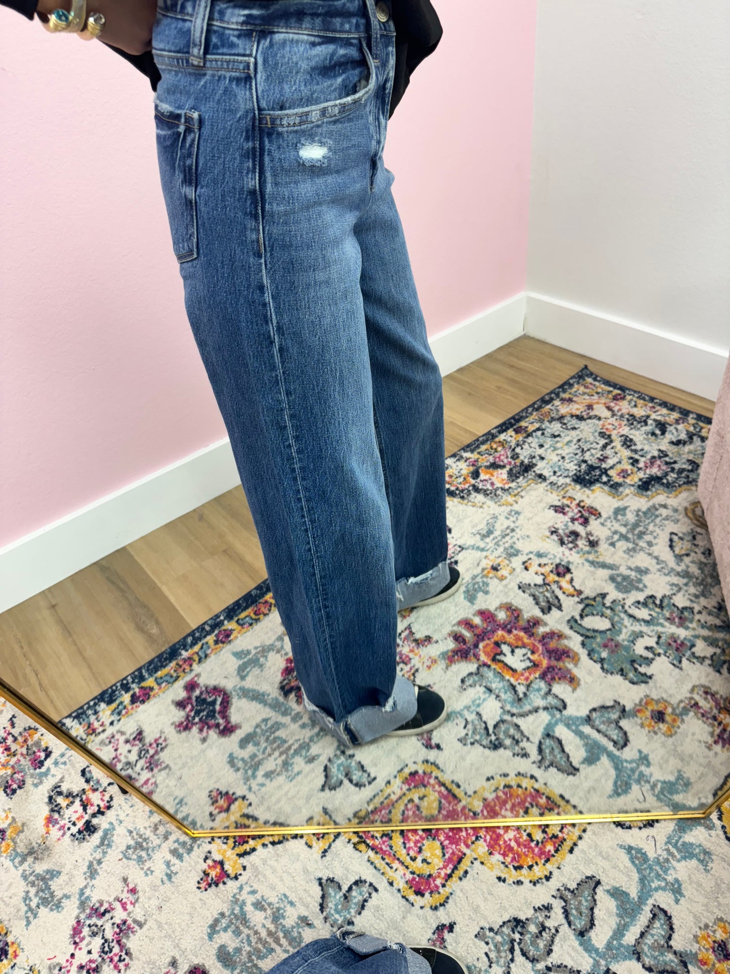 Vervet Dark Wash High Rise Cuff Baggy Wide Leg Jeans