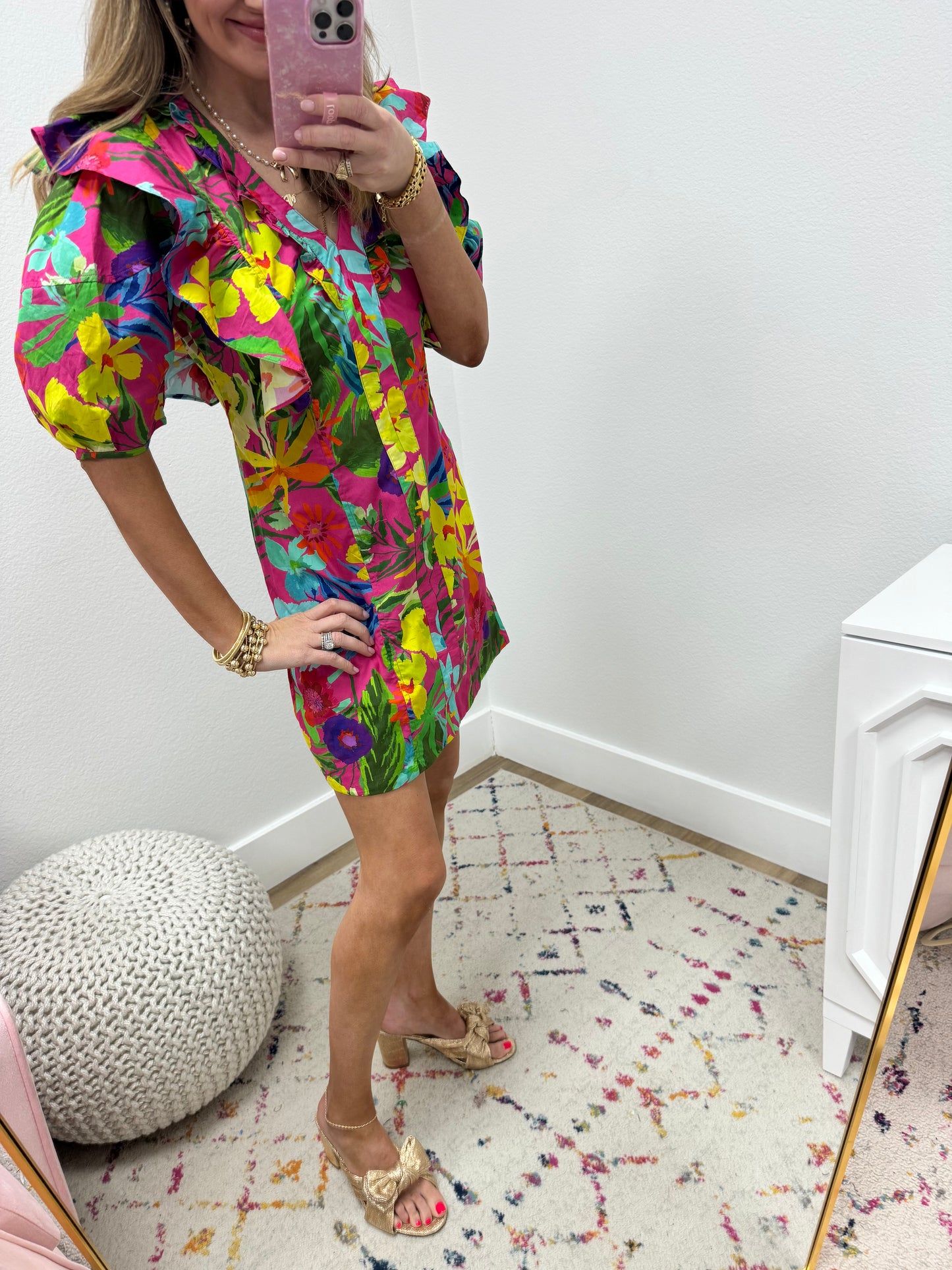 Vibrant Floral Print Ruffle Dress FS