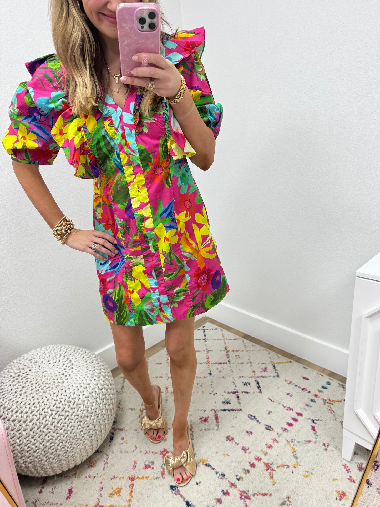 Vibrant Floral Print Ruffle Dress FS